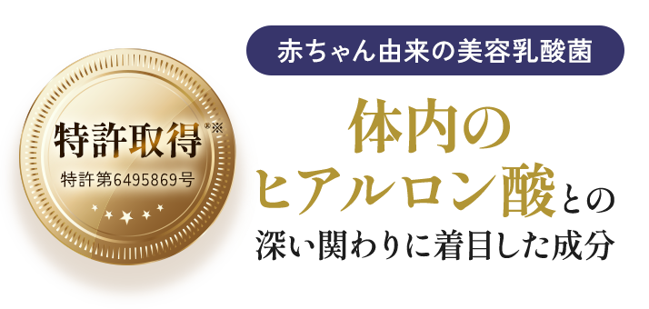 特許取得®※ 特許第6495869 赤ちゃん由来の美容乳酸菌 体内のヒアルロン酸との深い関わりに着目した成分